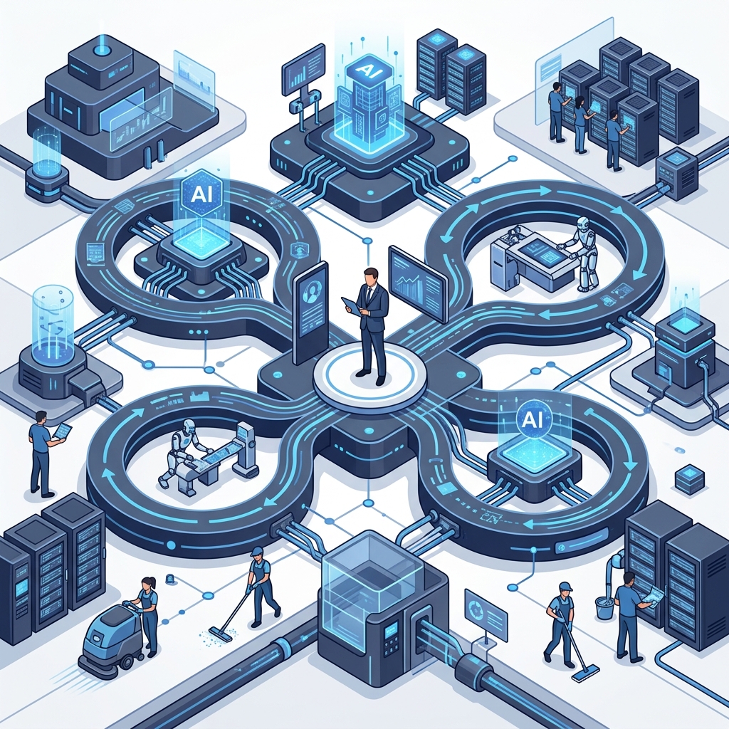 Autonomous Janitorial Business Infographic showing AI and automations